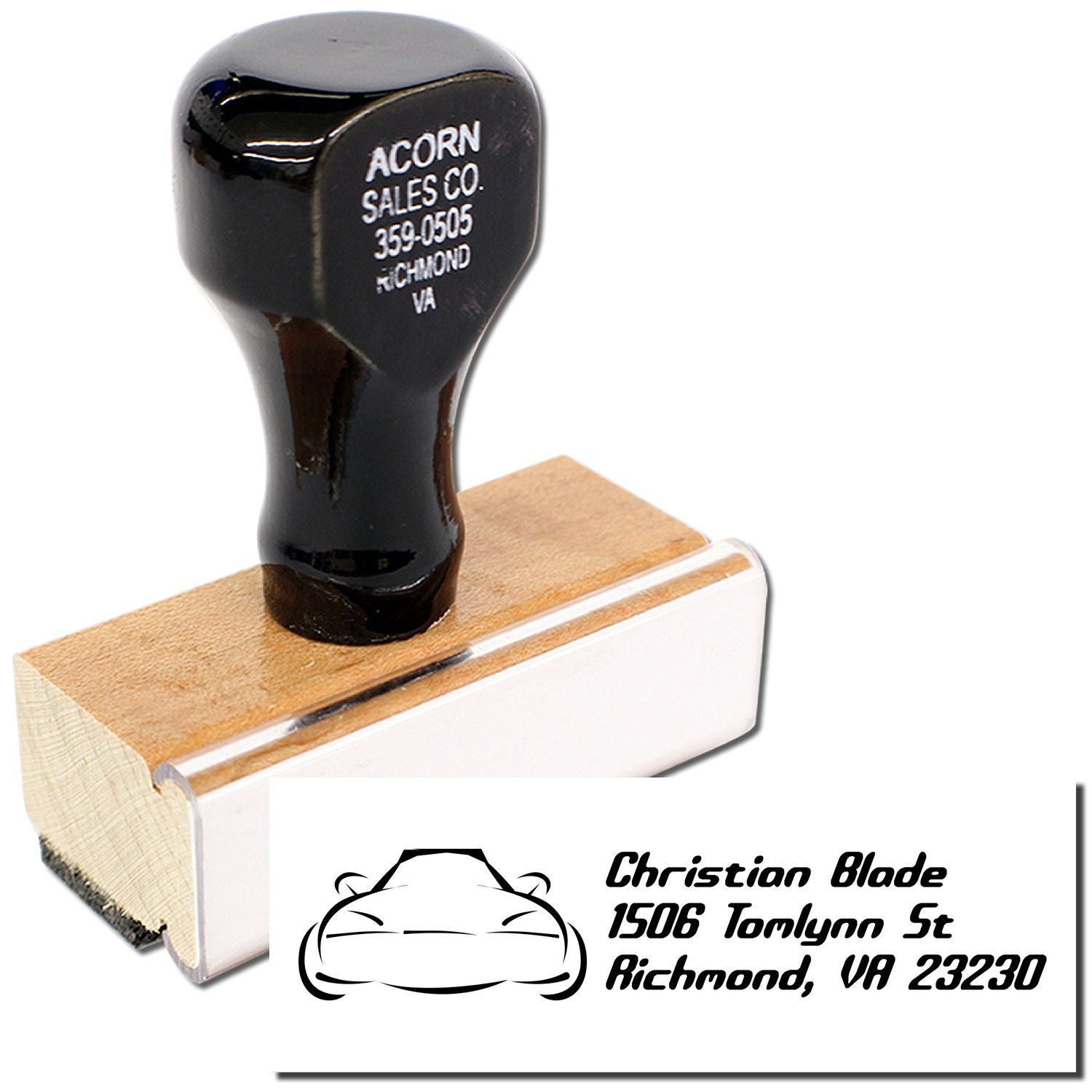 Custom business address rubber stamp with car logo for mailing labels
