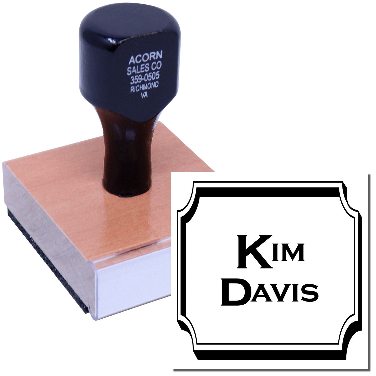 Custom Kim Davis rubber stamp with decorative border for personalized business, office, or return address stamping.