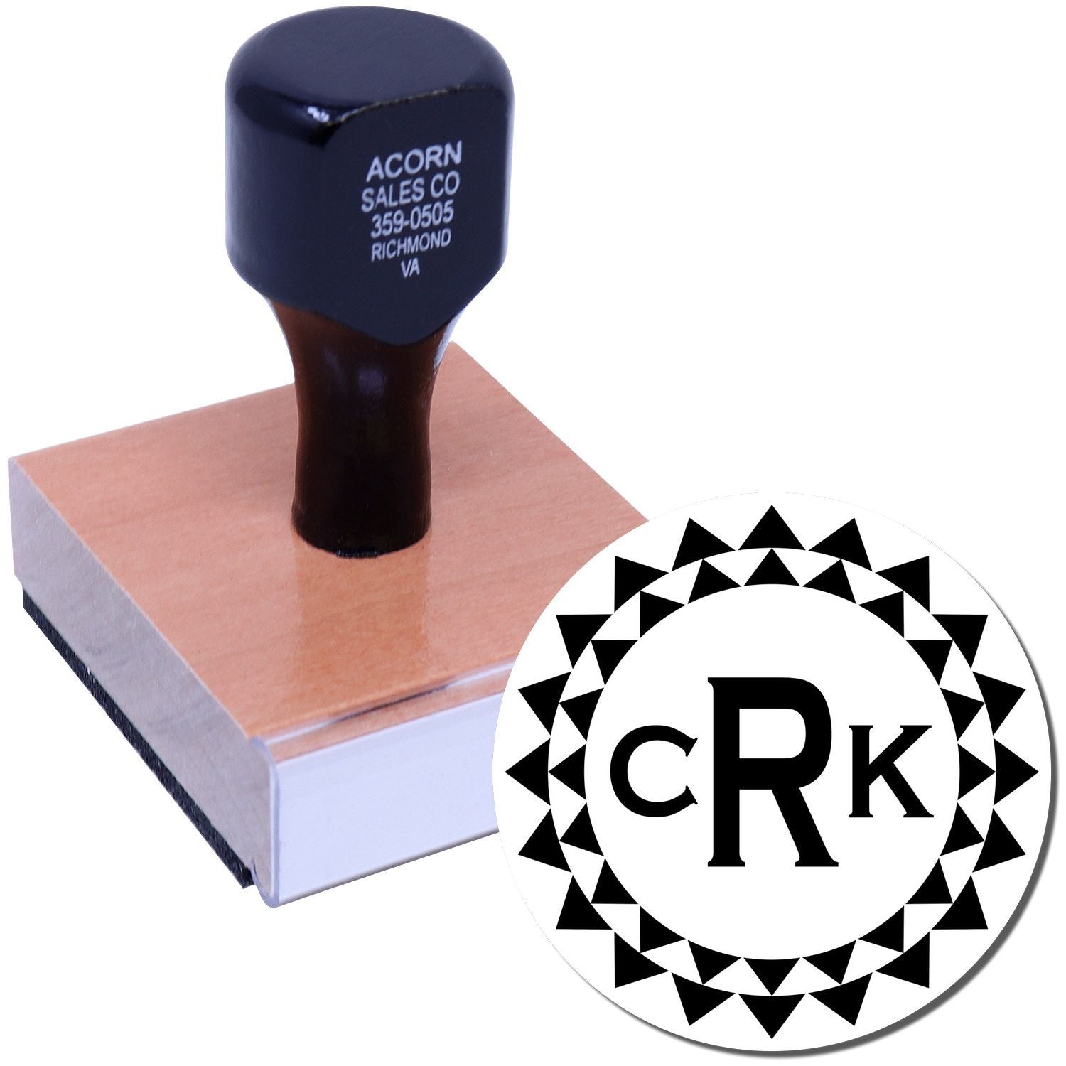 Custom business rubber stamp with logo and contact details for office branding and mailing.