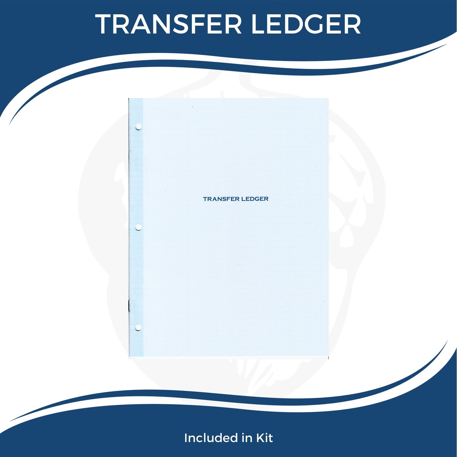 Transfer ledger binder included in kit, light blue record book with three-ring spine.