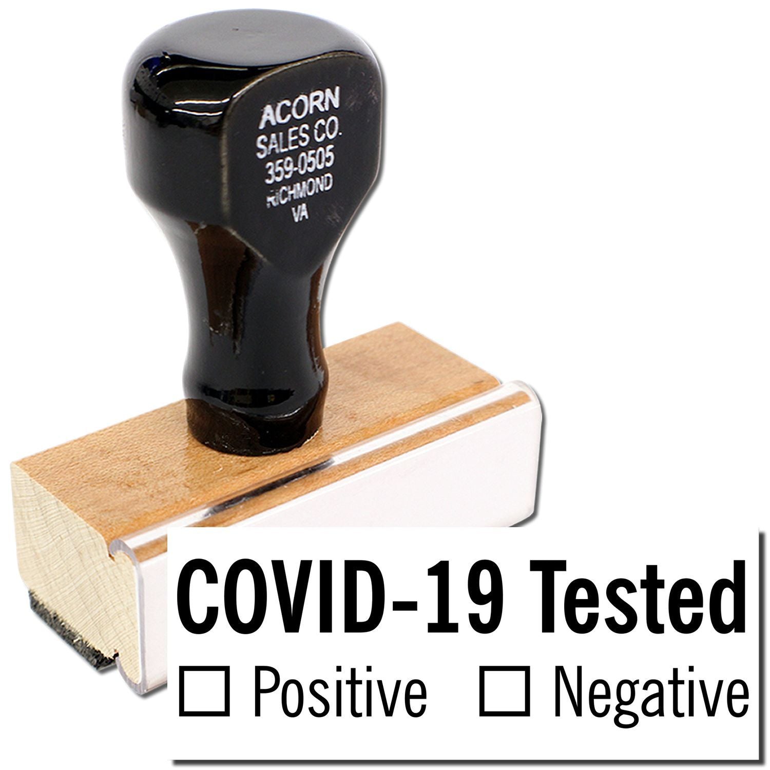 COVID-19 test swab and sample labeled positive or negative result options for accurate screening