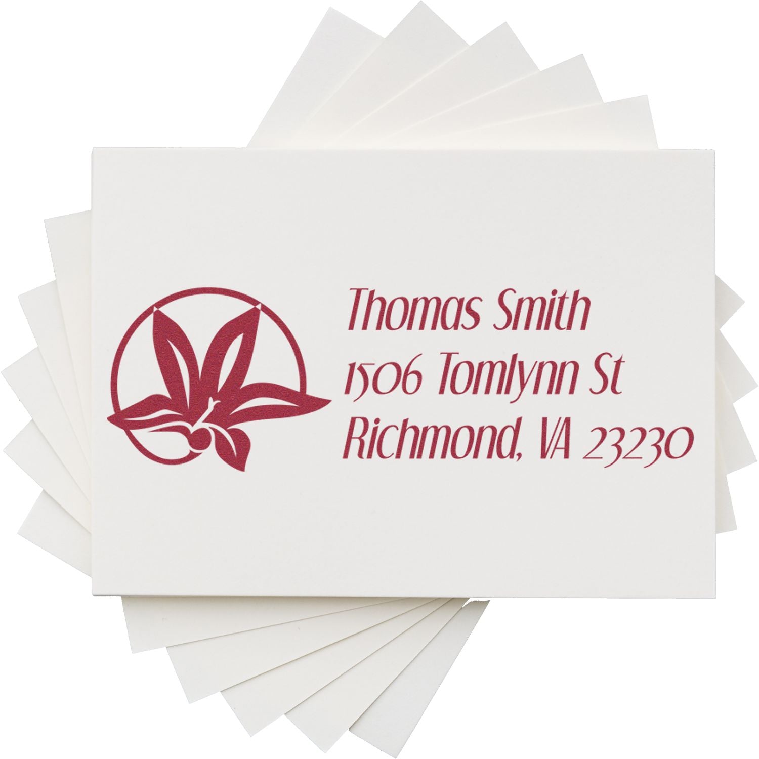 Custom rubber stamp address proof with floral monogram for personalized mailing labels and return address use