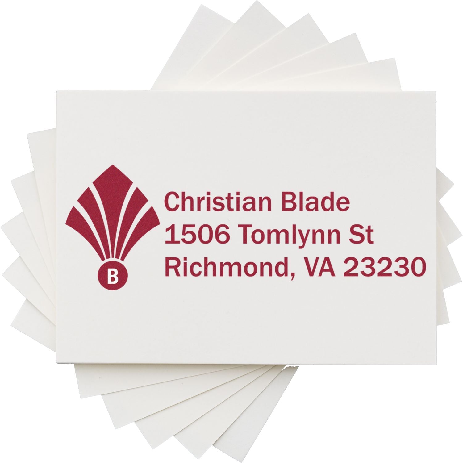 Custom logo address rubber stamp for Christian Blade, Richmond, VA 23230 business mailing stamp