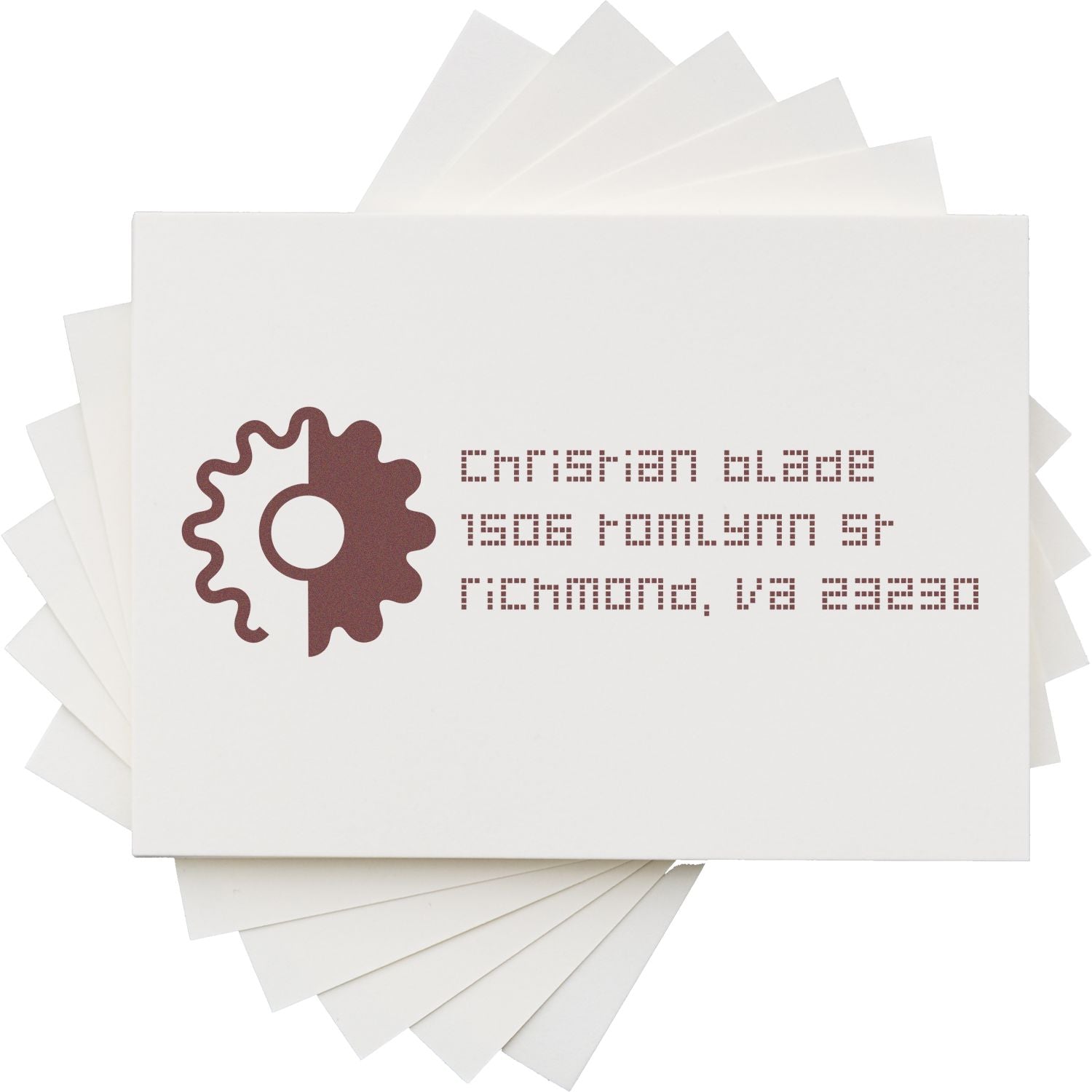 Custom return address rubber stamp with logo for Christian Blade, Richmond, VA, ideal for branded business mailings.