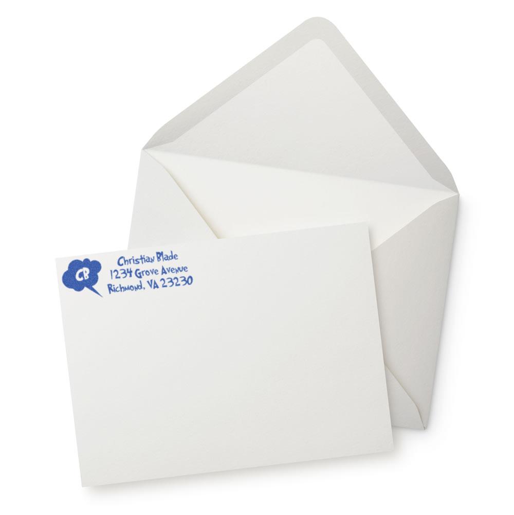 Custom return address rubber stamp on envelope and letter for personalized business mailing
