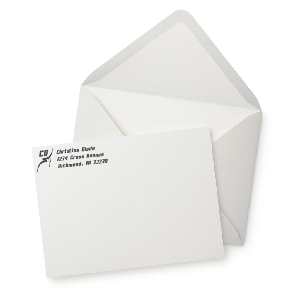 Custom return address rubber stamp on envelope for mailing business letters and wedding invitations