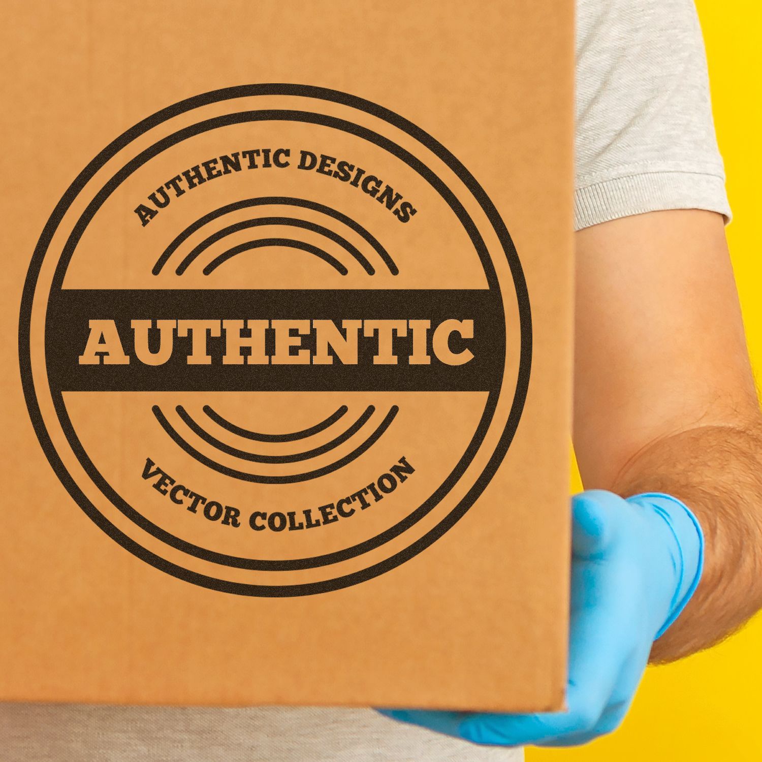 Authentic Designs Authentic stamp on collectible box, held in gloved hand for verification of genuine collectible products.