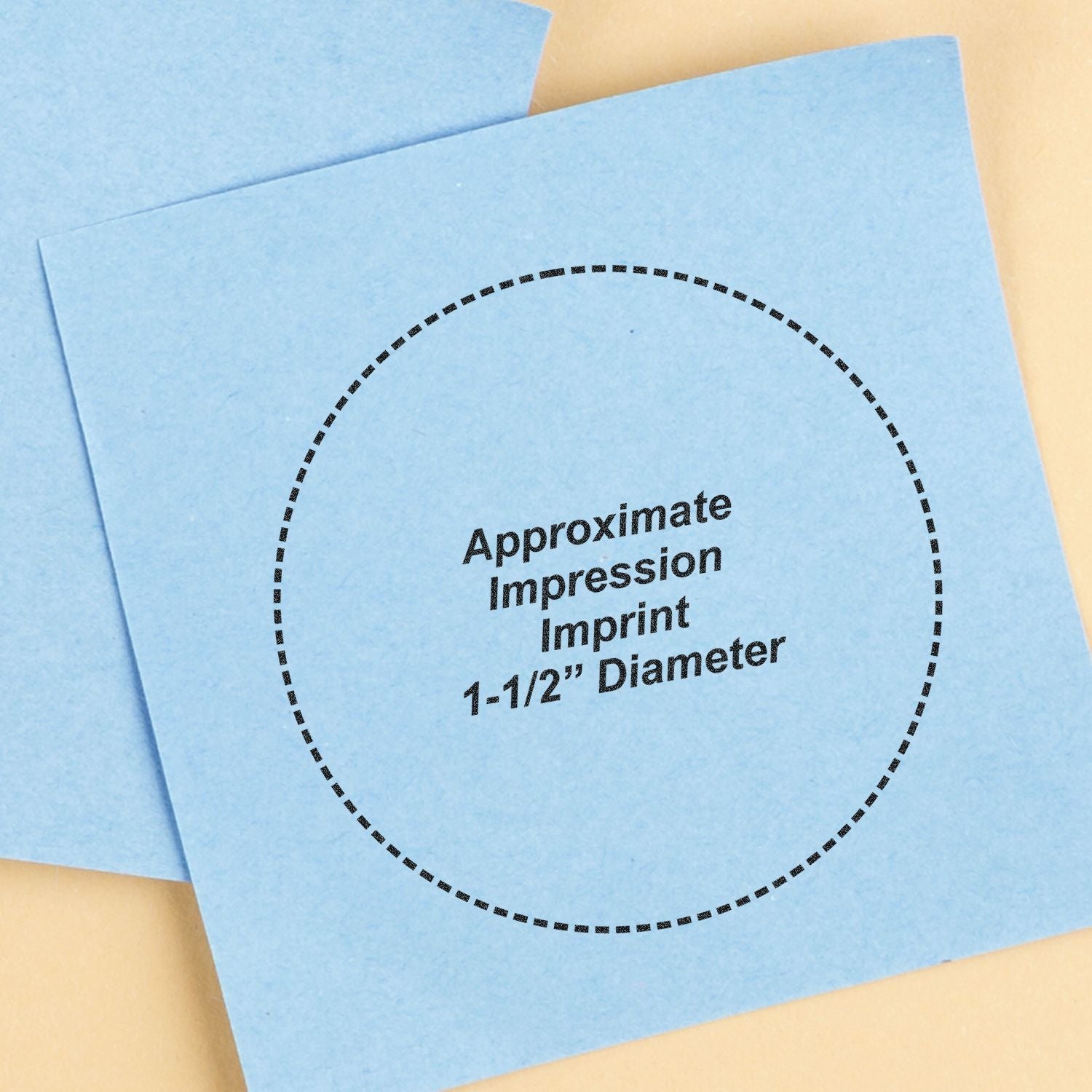 Blue imprint template paper with dotted circle and Approximate Impression Imprint 1-1/2 diameter text.