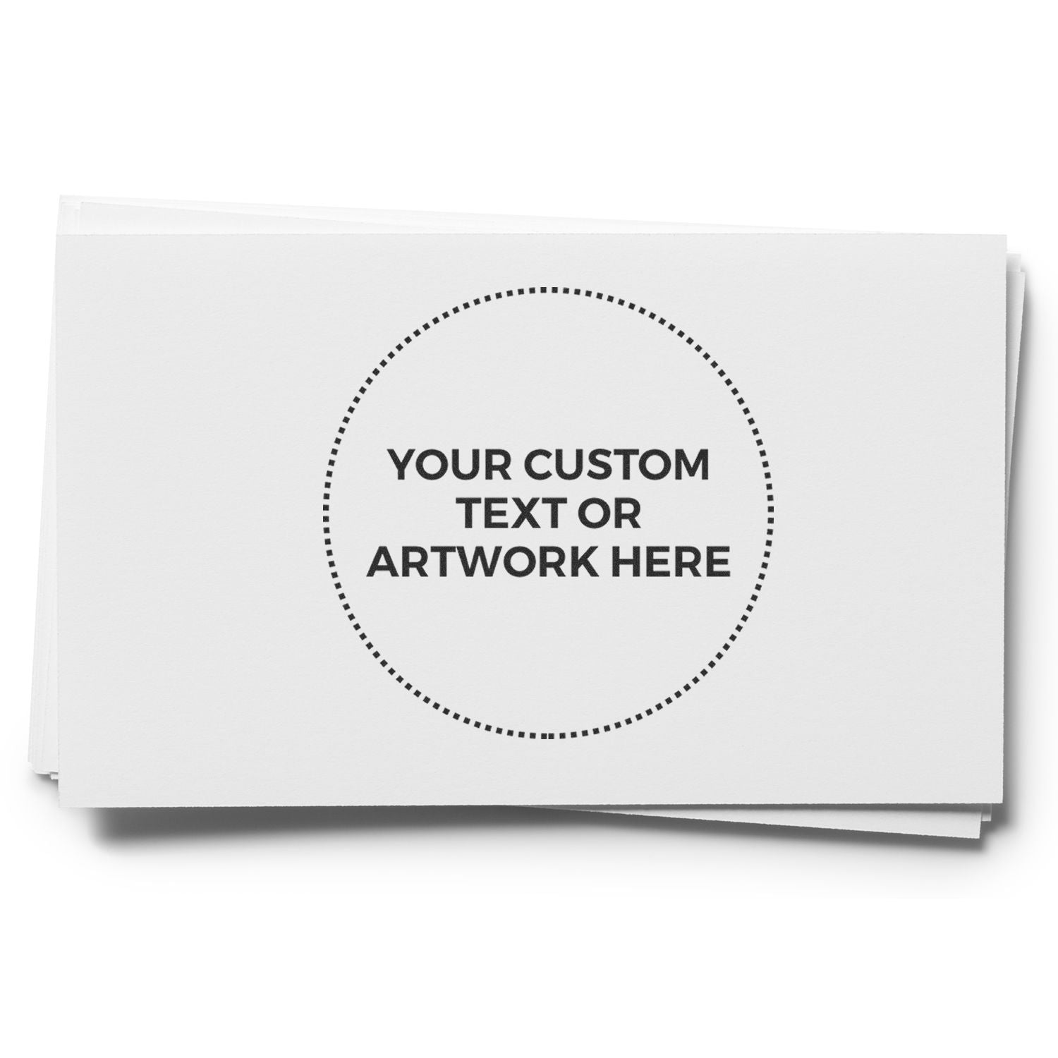 Stack of white business card mockups with custom text or artwork placeholder on a clean background.