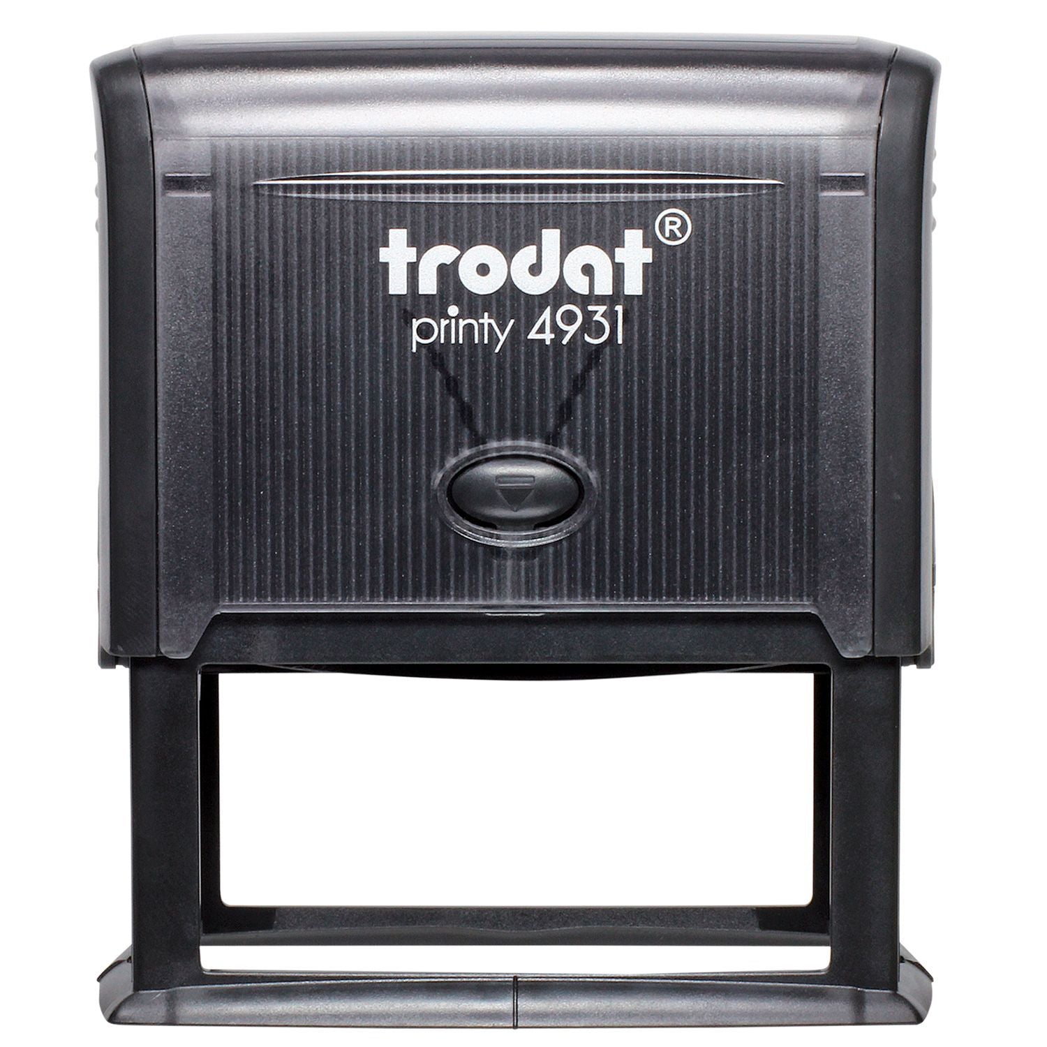 Trodat Printy 4931 black self-inking rubber stamp with ergonomic design and replaceable ink pad