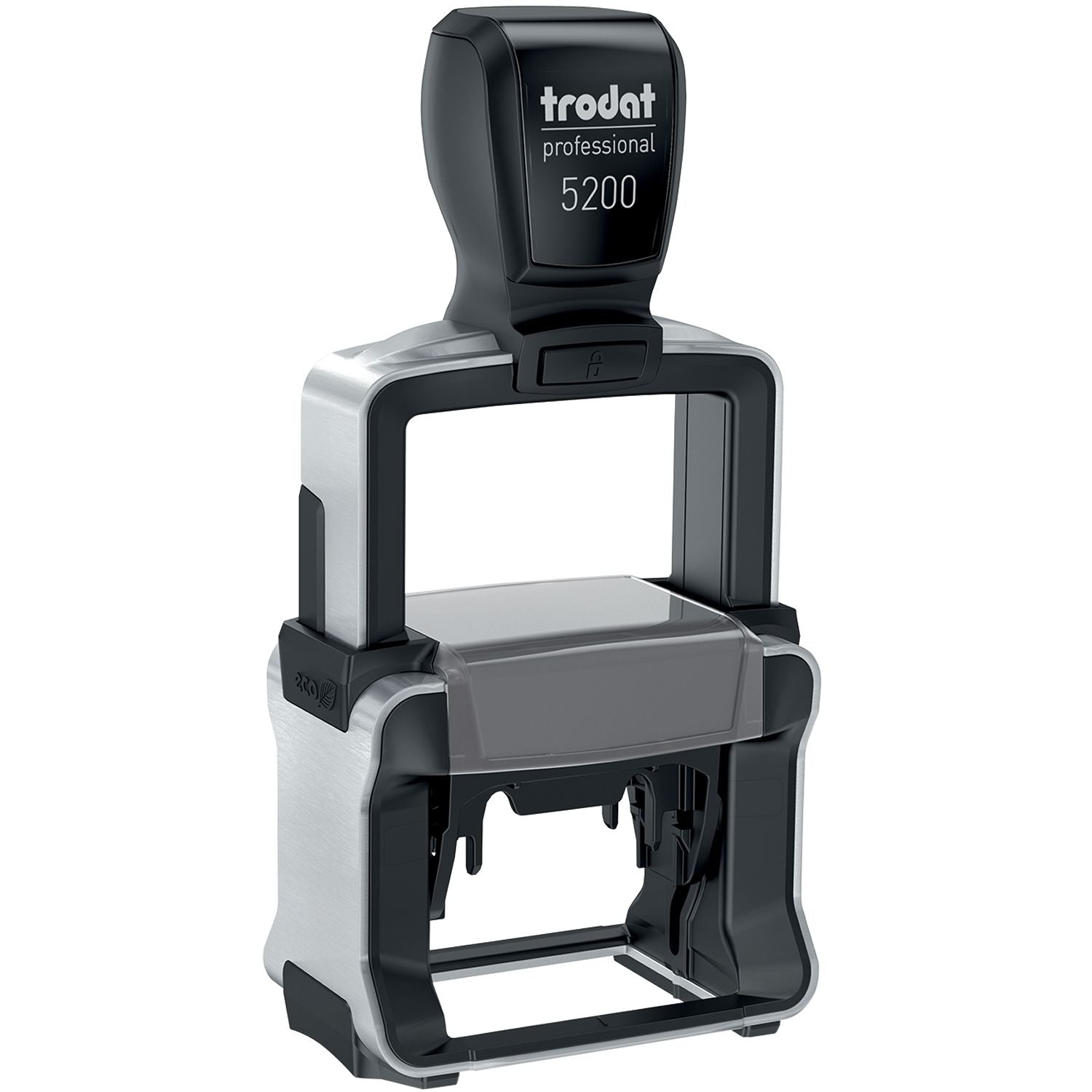 Trodat Professional 5200 self-inking rubber stamp in black and silver for office use