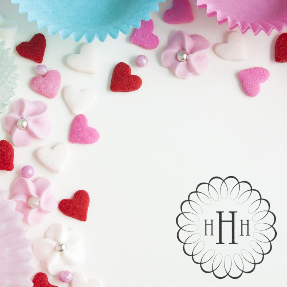 Pastel Valentine heart and flower confetti with HH monogramromantic greeting card background for wedding or love letters design.