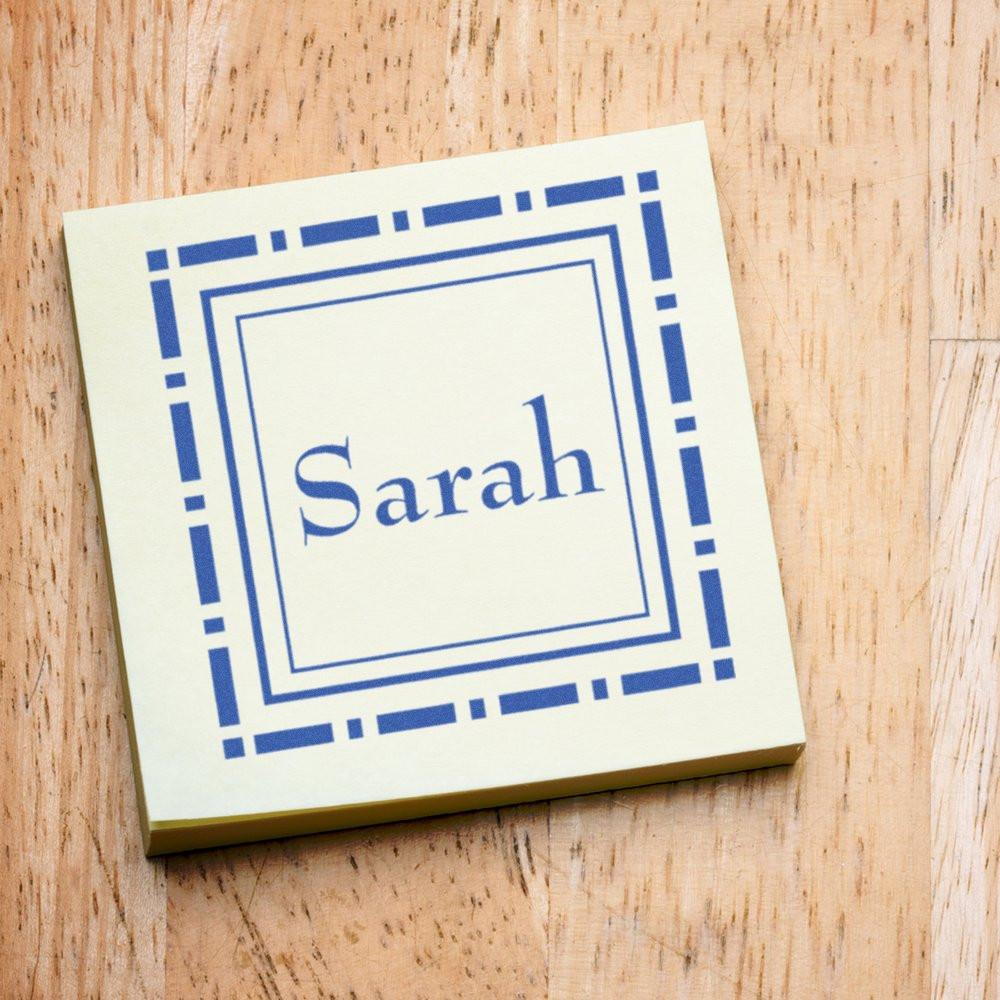 Custom rubber stamp with Sarah name and decorative border, ideal for personalized stationery, crafts, and branding.