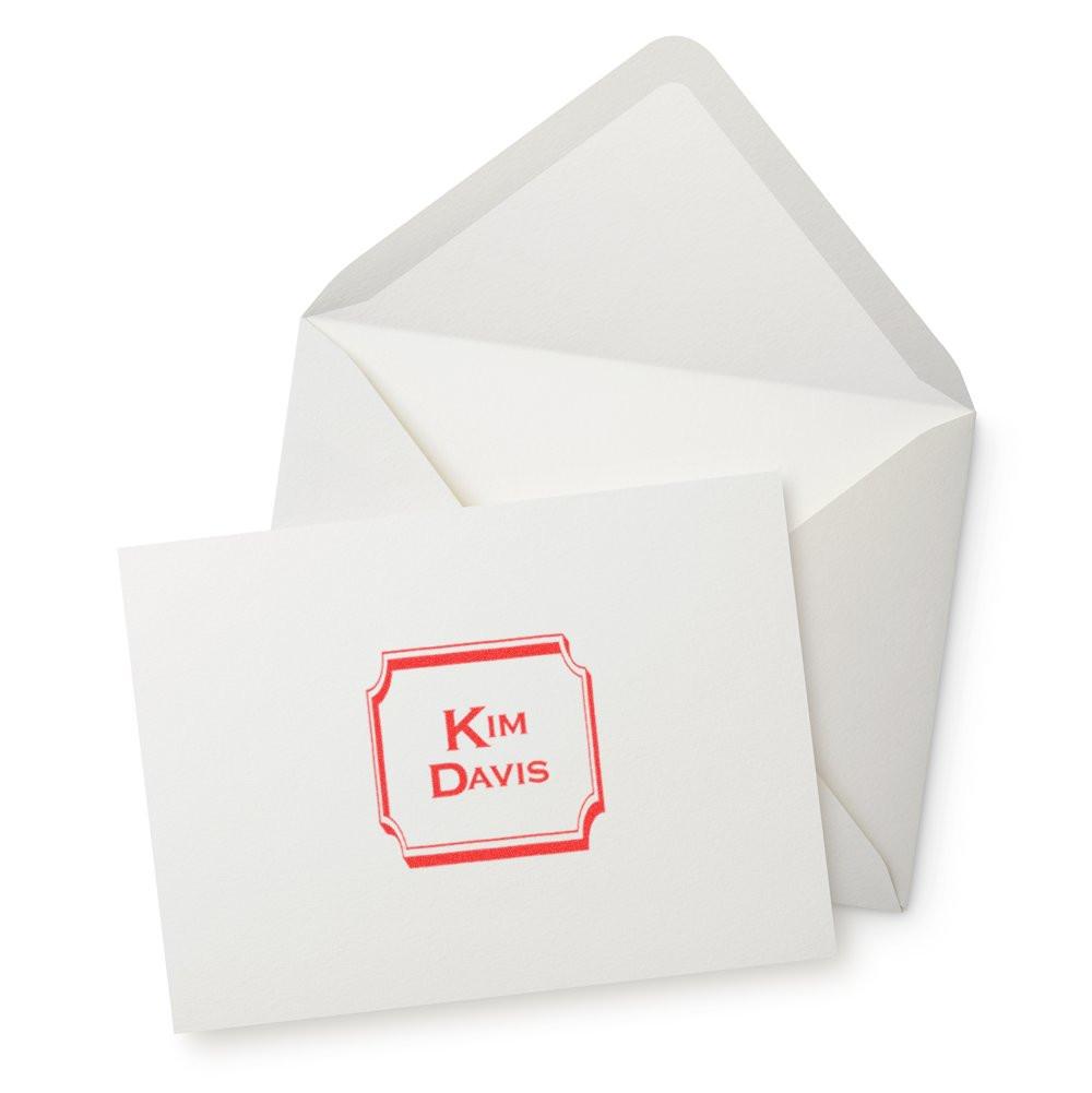 Custom Kim Davis name rubber stamp on envelope and card for personalized stationery and mailing.