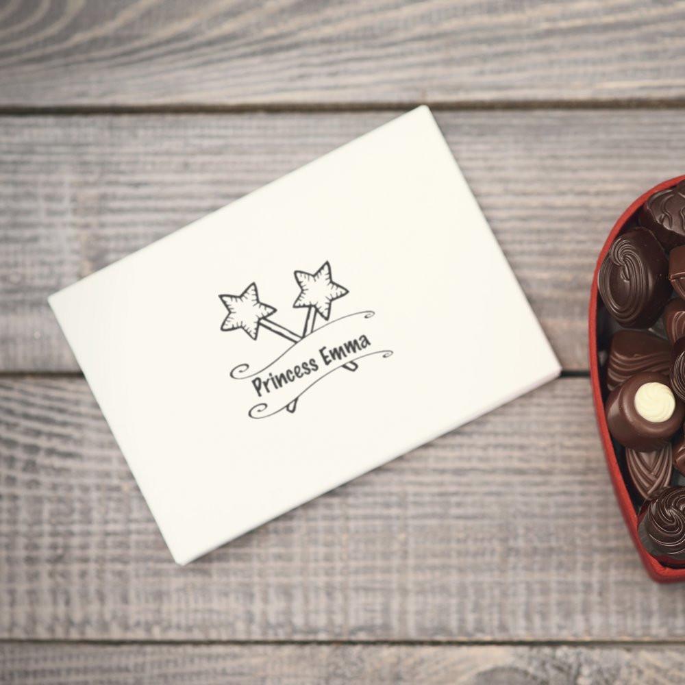 Personalized rubber stamp on a gift envelope, featuring Princess Emma with star design for custom packaging