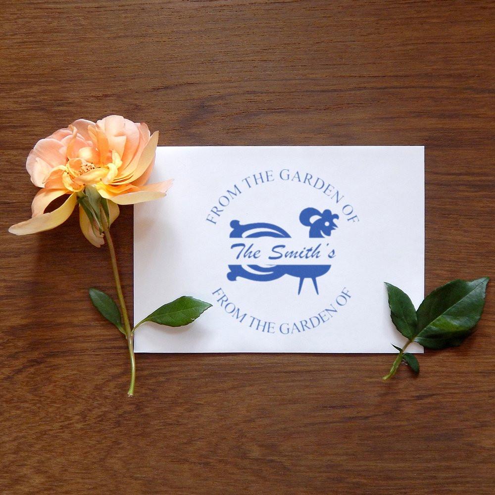 Custom rubber stamp with From the Garden of The Smiths floral logo for handmade cards and garden gifts.