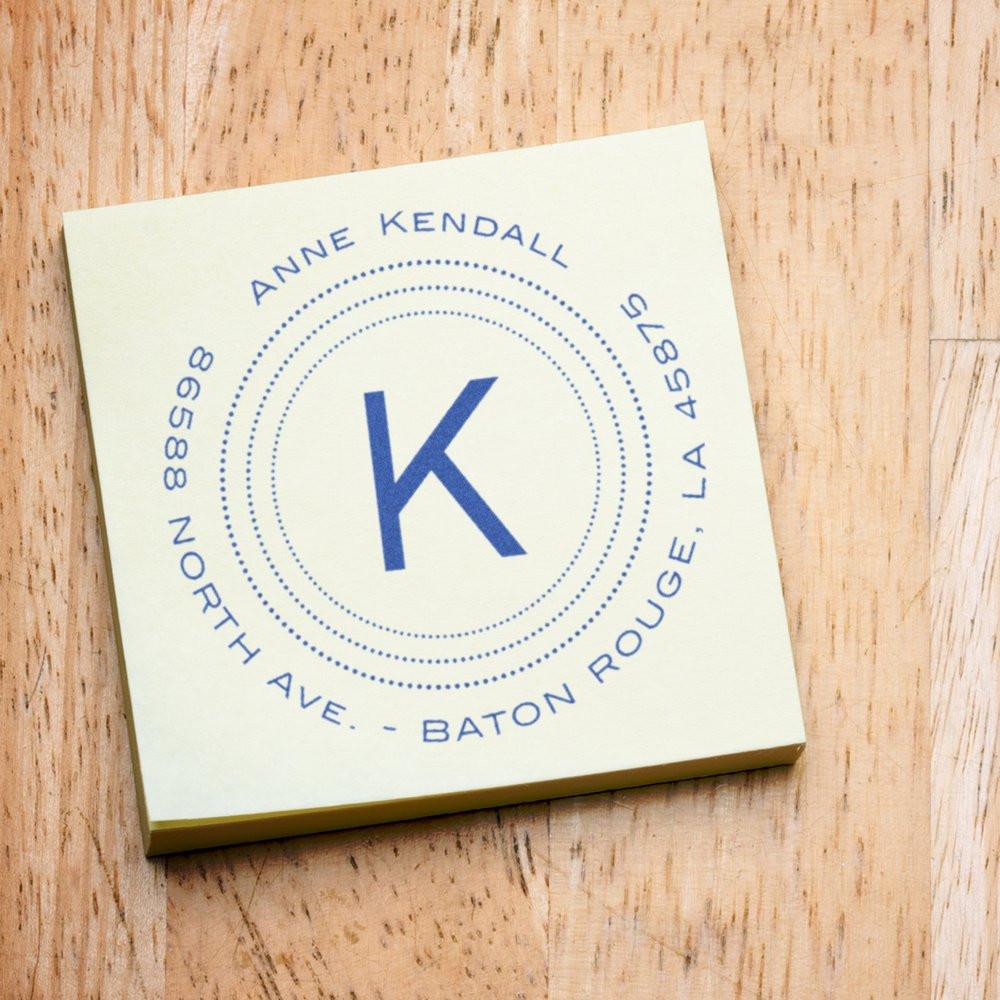 Custom return address rubber stamp with monogram K for Anne Kendall, Baton Rouge, LA.