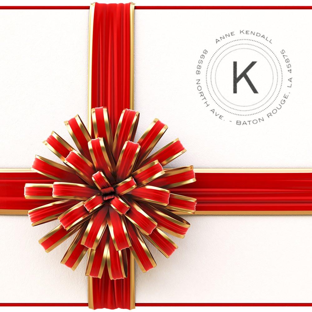 Custom monogram K rubber stamp with address seal for personalized stationery, invitations, and branding.