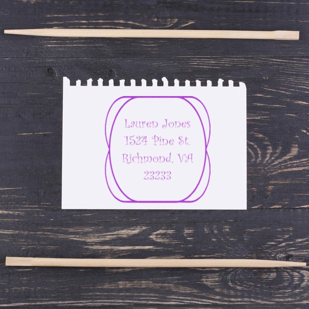 Custom return address rubber stamp impression with name and mailing address for envelopes and invitations