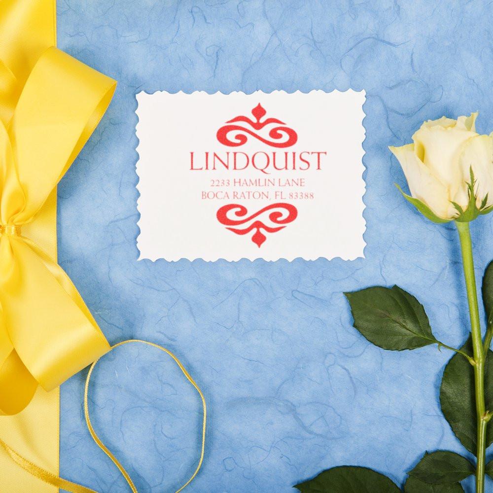 Custom wedding return address rubber stamp with floral monogram for personalized invitations and stationery