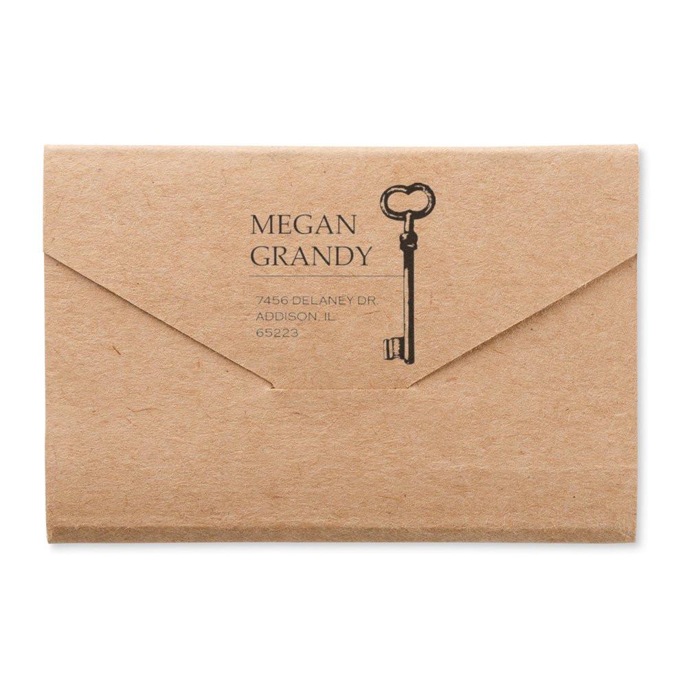 Personalized return address rubber stamp with vintage key design for wedding invitations and mail