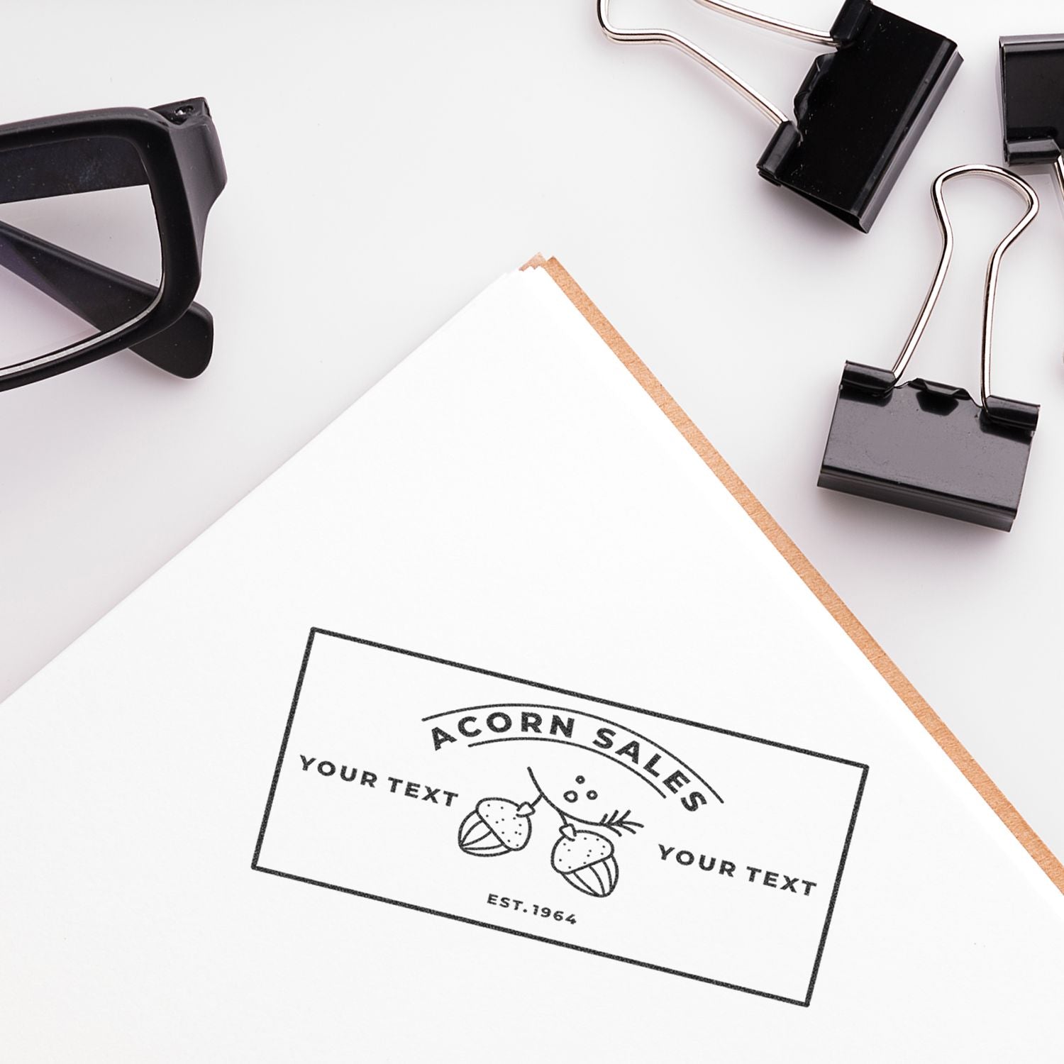 Flat lay branding mockup with ACORN Sales card, sunglasses, phone and keyring for accessories advertising