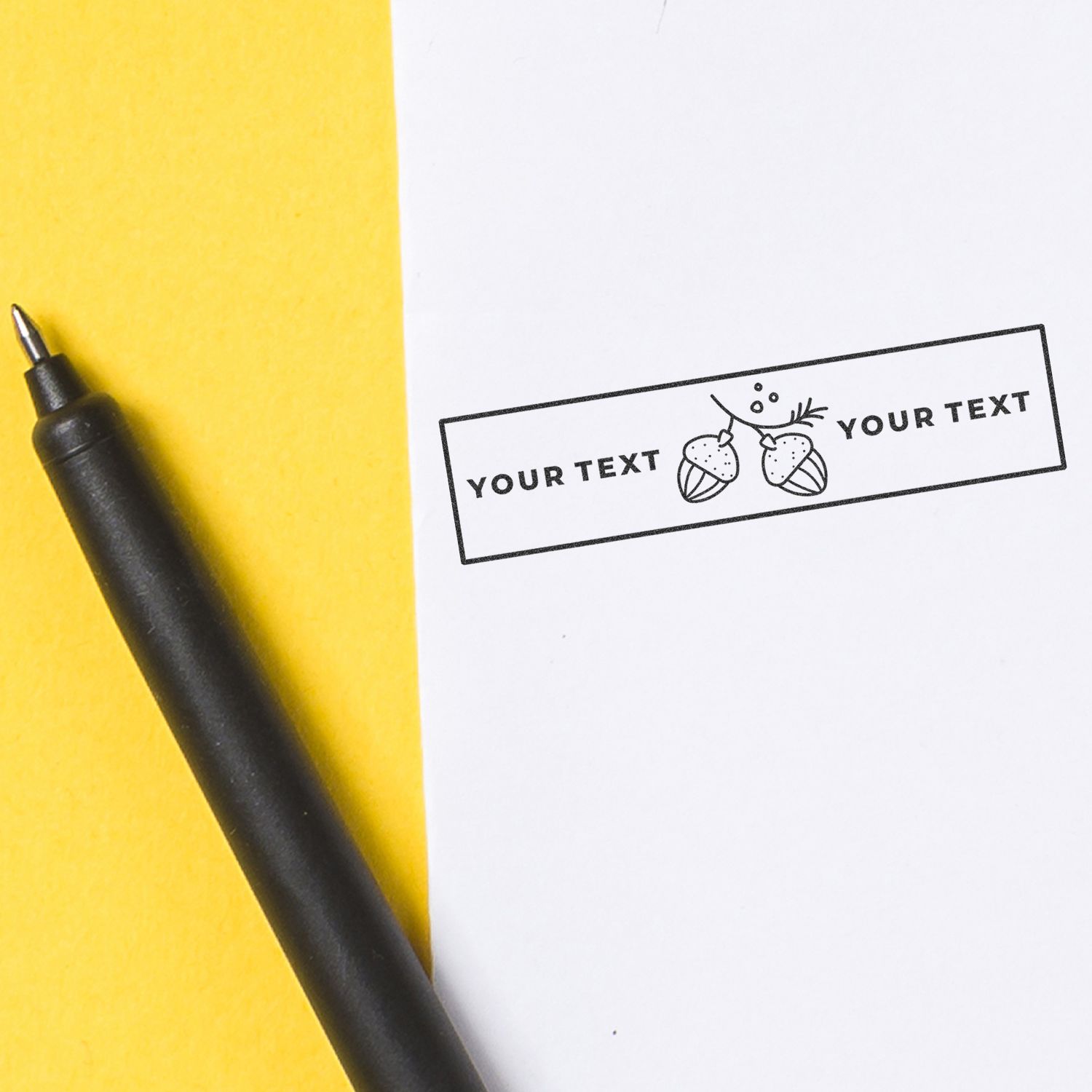 Marker pen on yellow background with editable Your Text label and strawberry doodles for custom design or branding.