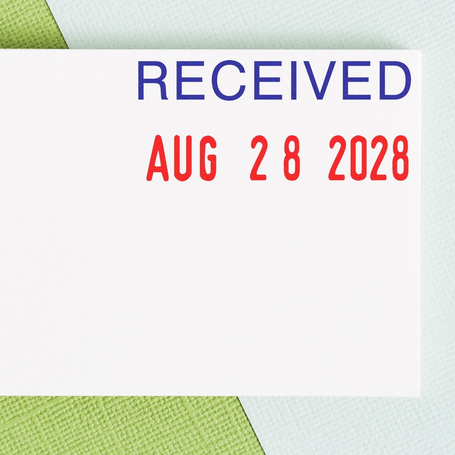 Received date stamp reading Aug 28, 2028 on a white card with green background.