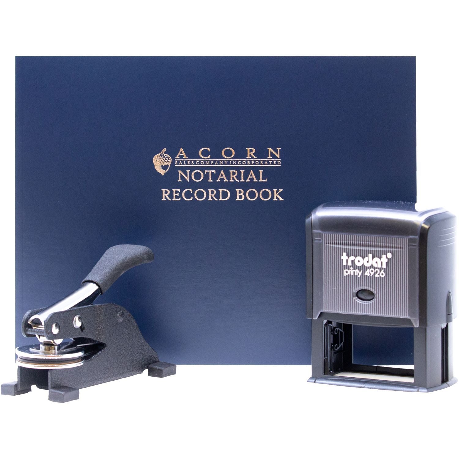 Acorn Notarial Record Book with self-inking stamp and embosser for notary record keeping