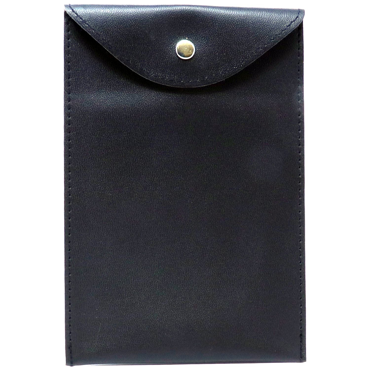 Black leather envelope pouch with snap closure, stylish protective accessory case
