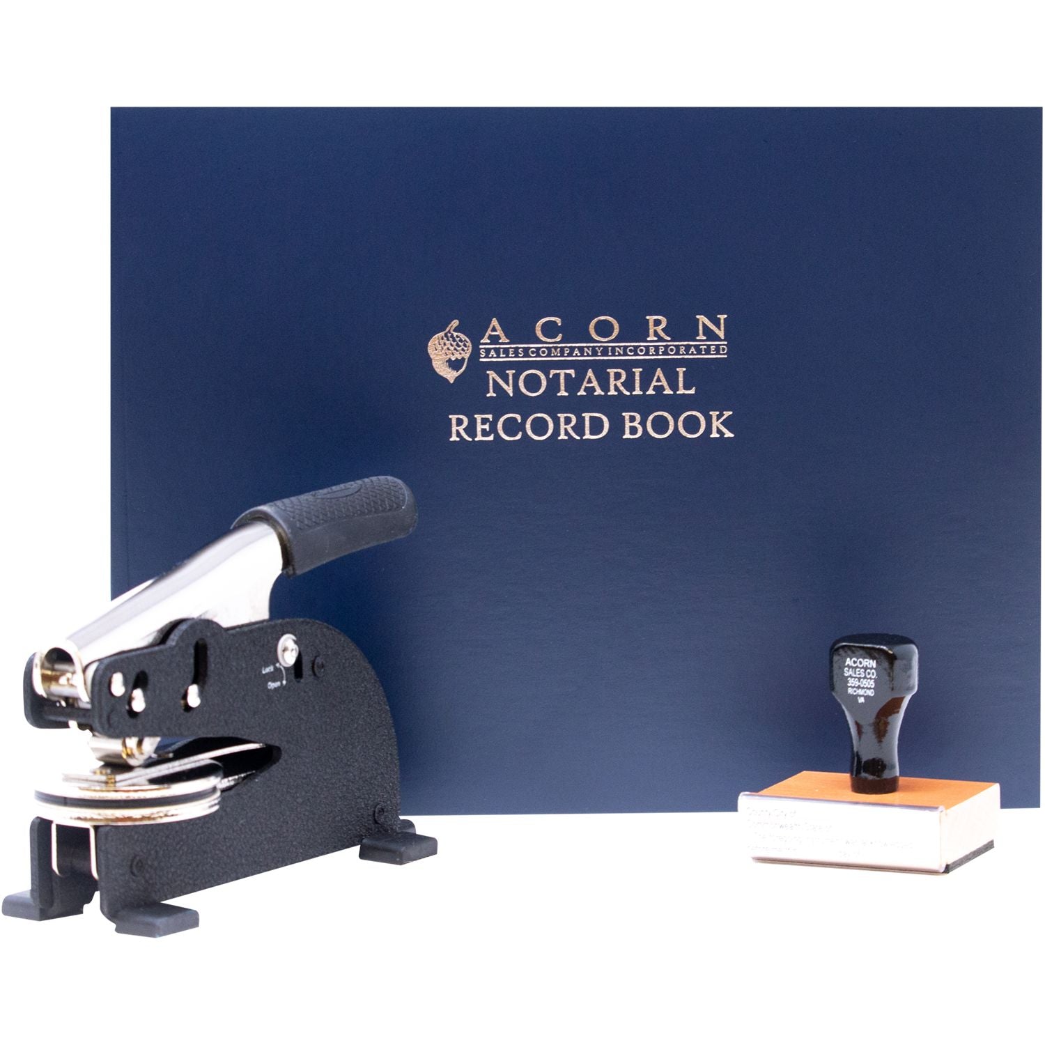 Acorn Notarial Record Book with binding tool and official stamp for notary office records
