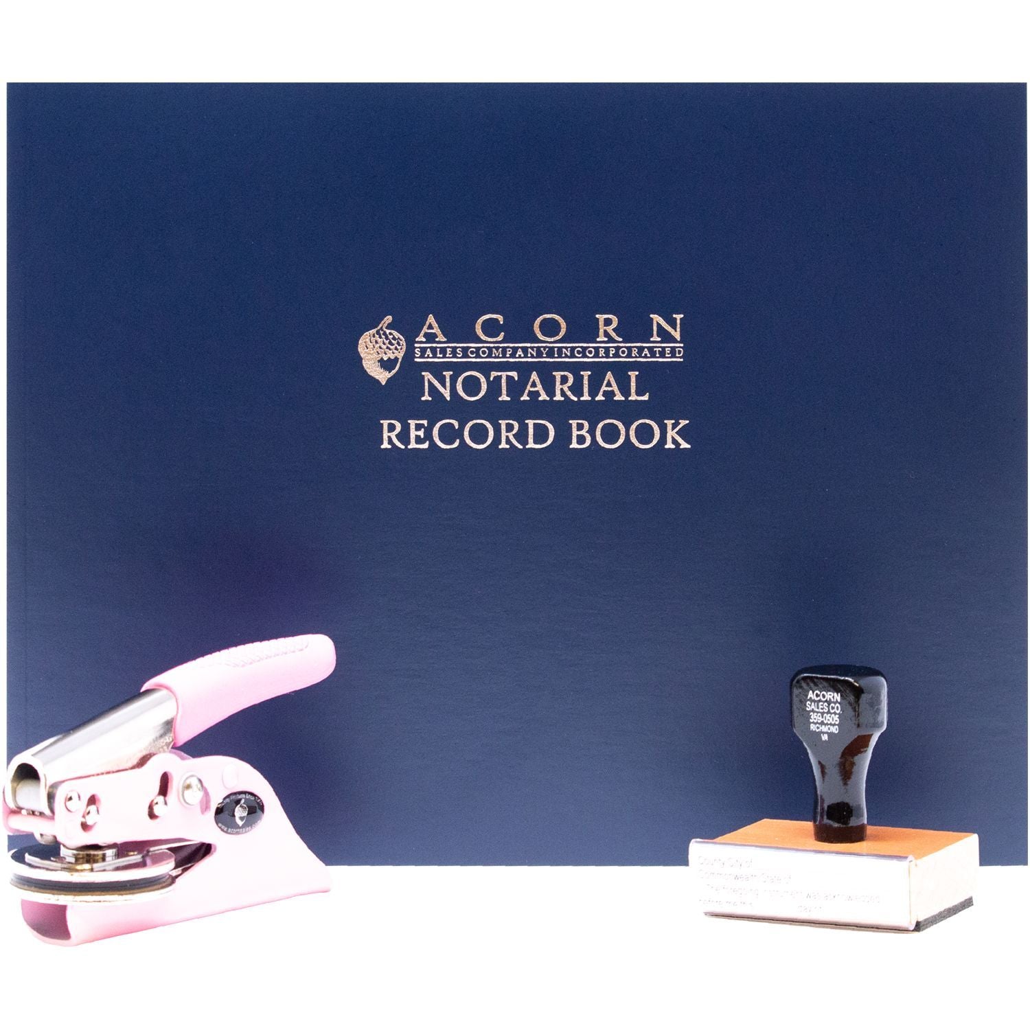 Acorn Notarial Record Book with pink embossing seal and notary stamp for professional document certification.