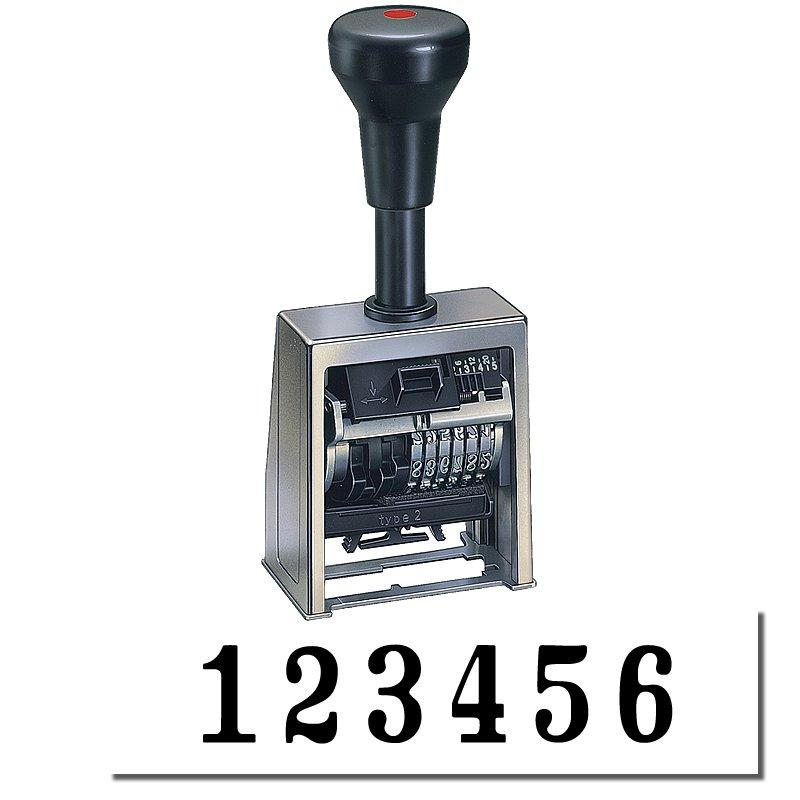 The image shows a numbering stamp "123456" showing.