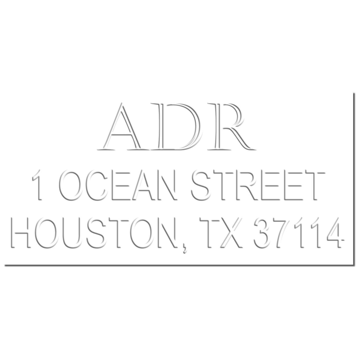 ADR logo with address text reading “1 Ocean Street, Houston, TX 37114” on a white background