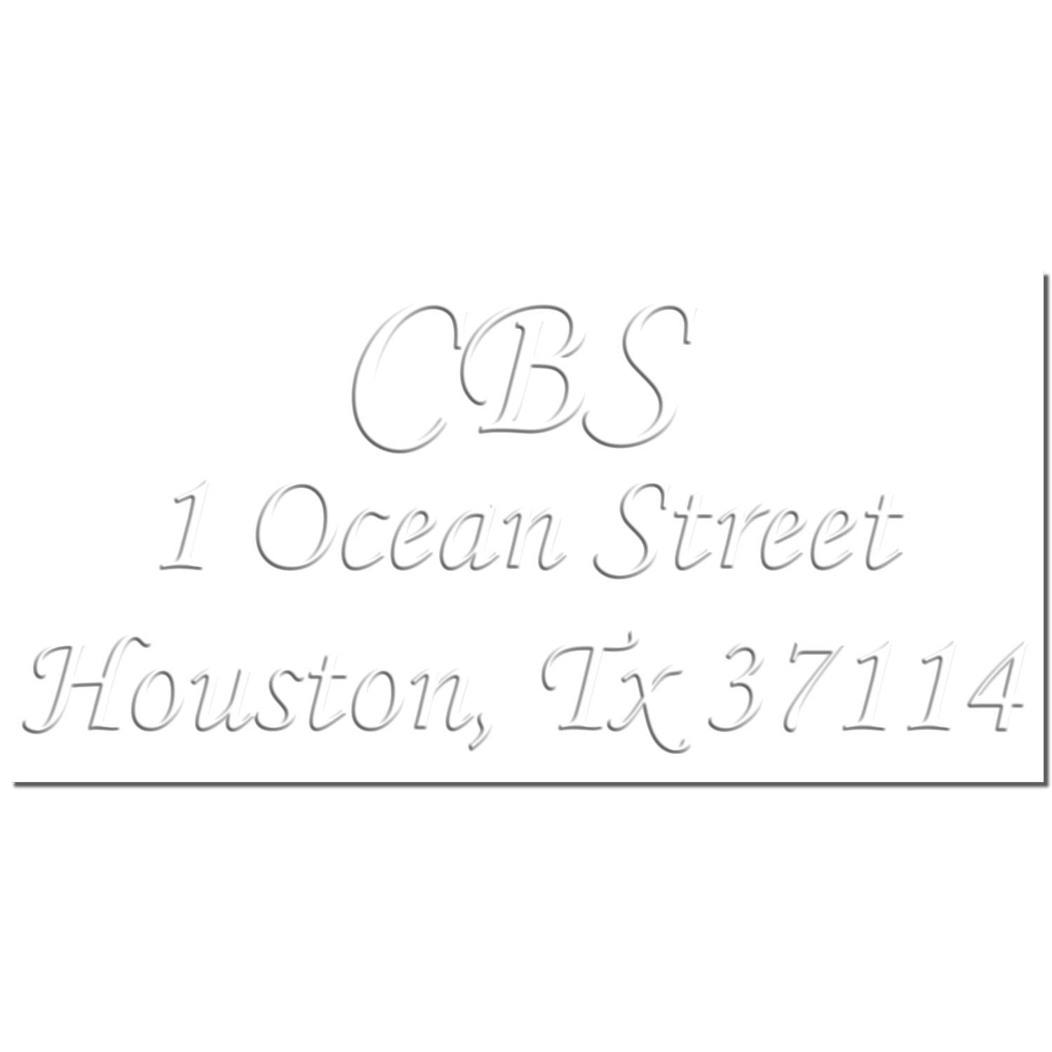 CBS logo with address text reading 1 Ocean Street, Houston, TX 37114.