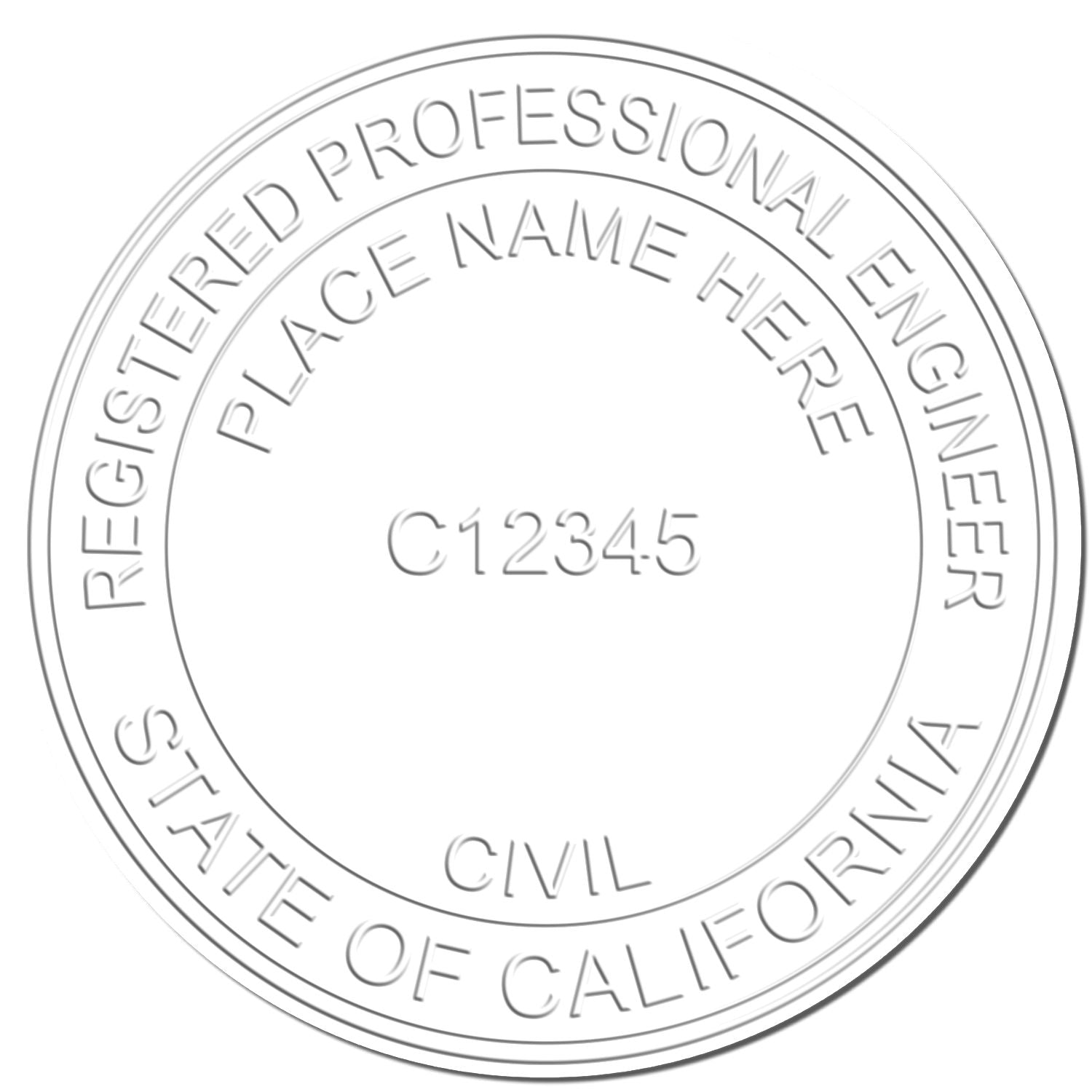 California Registered Professional Engineer civil seal stamp with license number C12345.