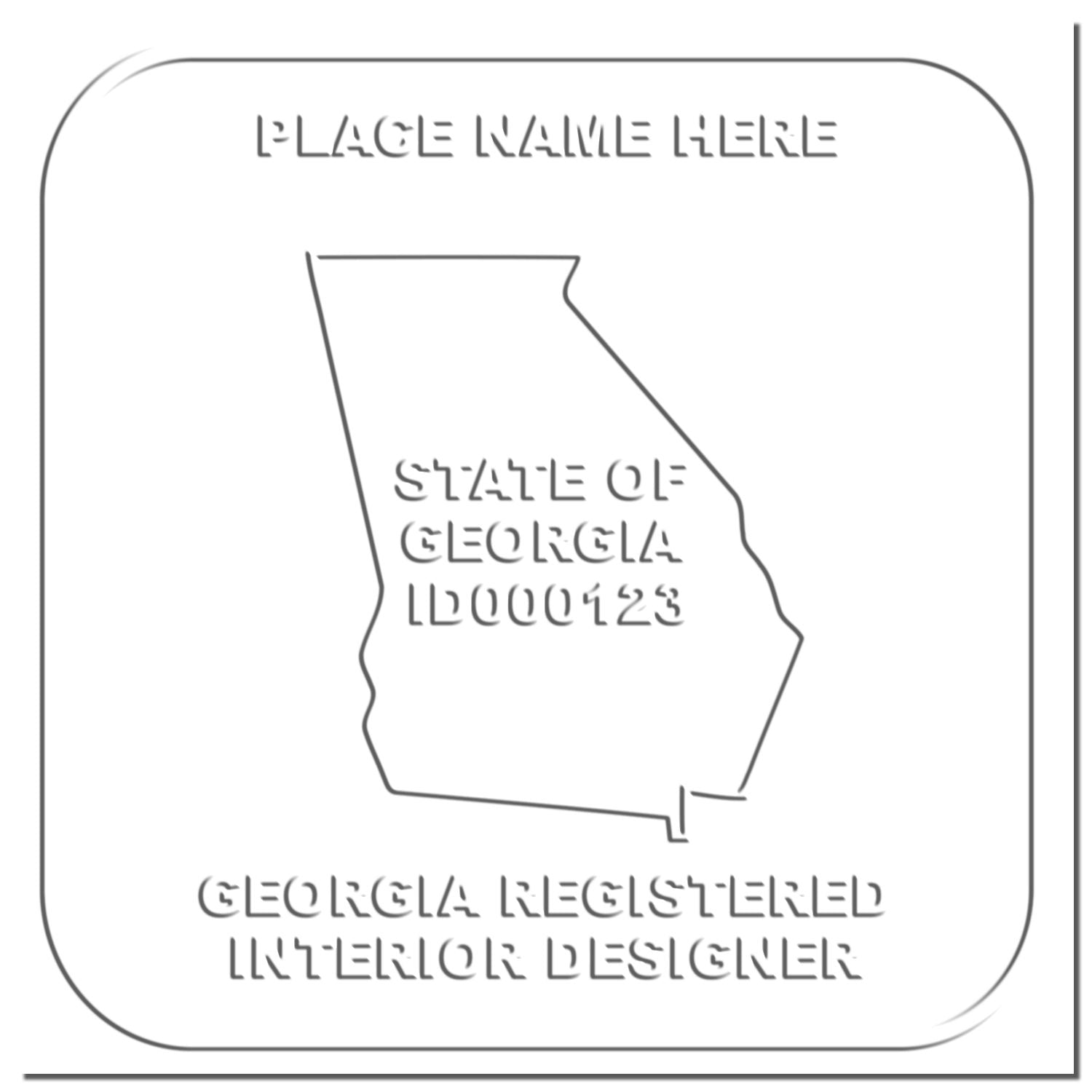 Placeholder logo with Georgia state outline and text Georgia Registered Interior Designer on a rounded white template.