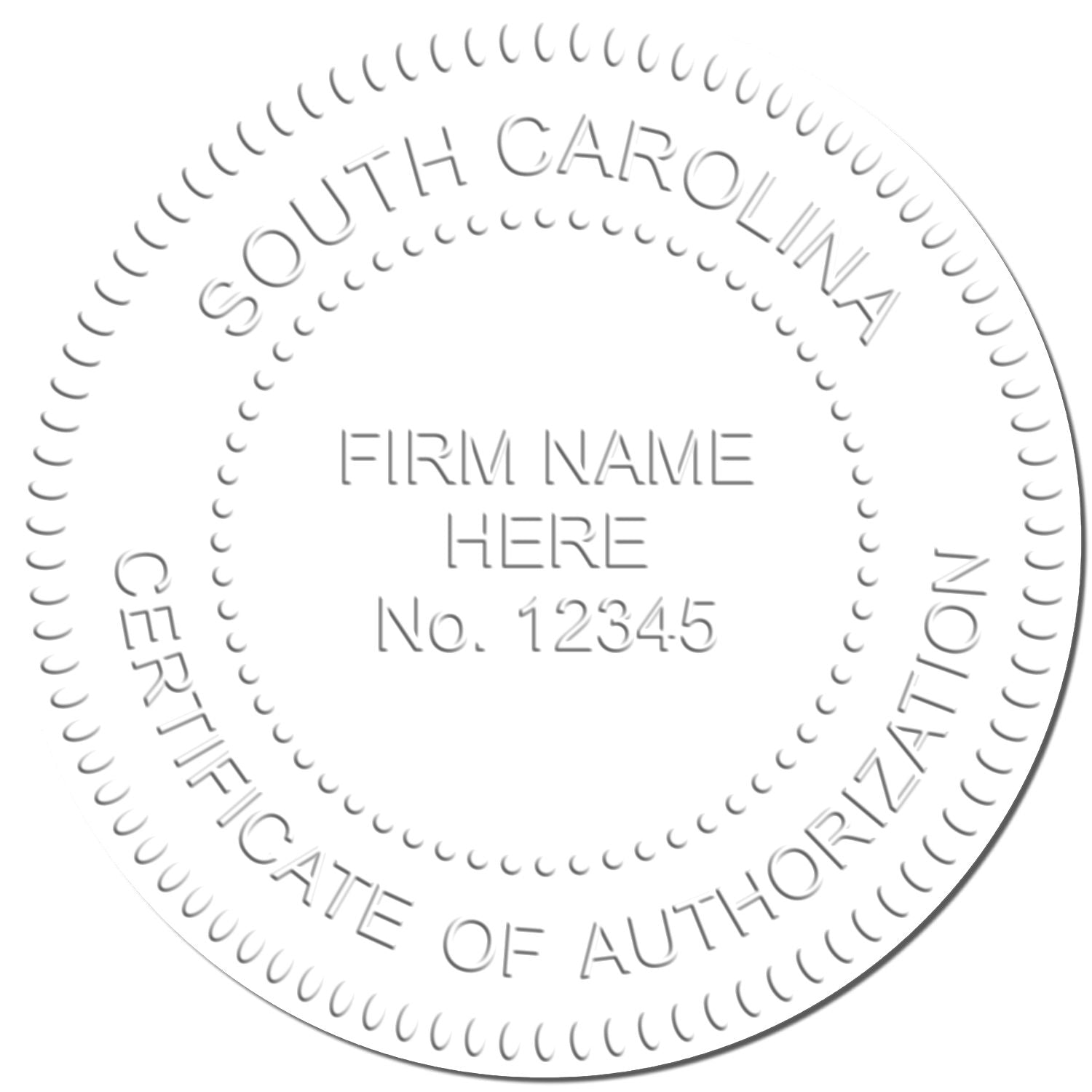 South Carolina certificate of authorization seal template with firm name and license number placeholder.