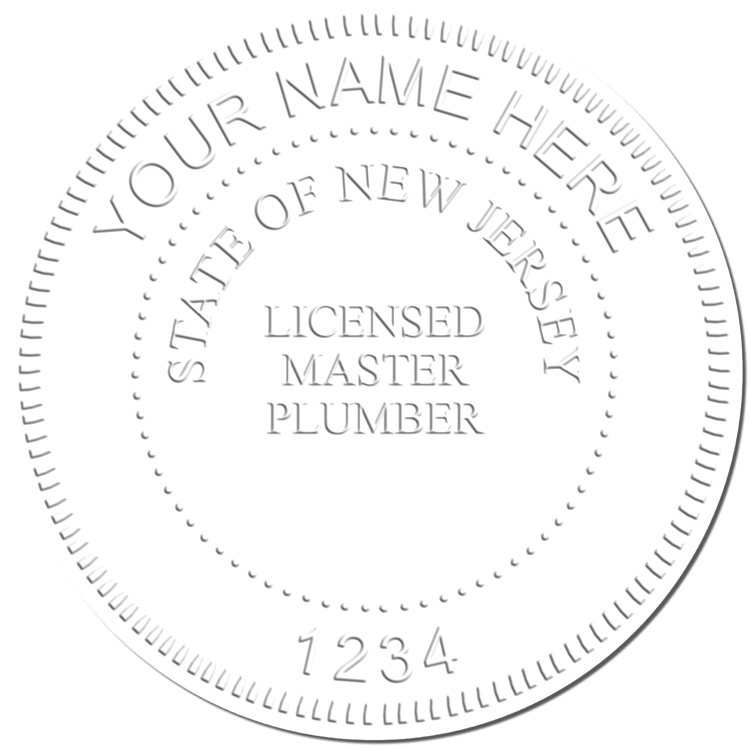 Circular New Jersey Licensed Master Plumber seal template with name and license number placeholders.