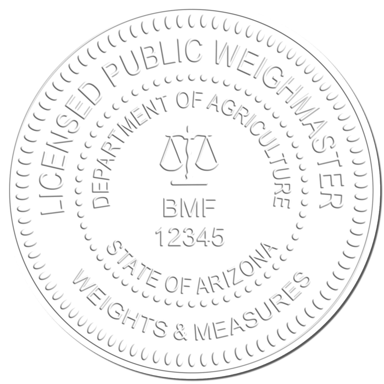 Arizona Department of Agriculture Licensed Public Weighmaster seal with weights and measures emblem and scale icon.