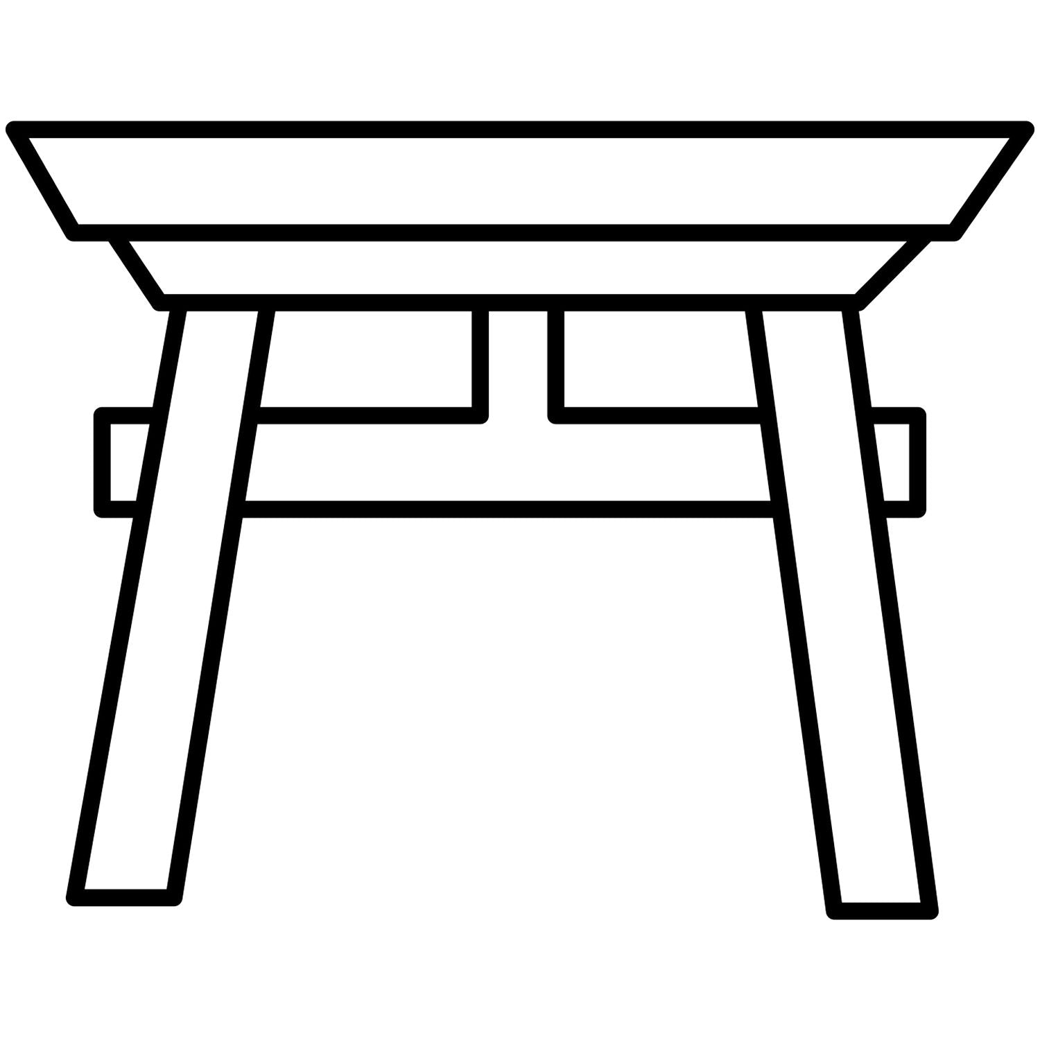 Simple black outline of a wooden table icon on a white background.
