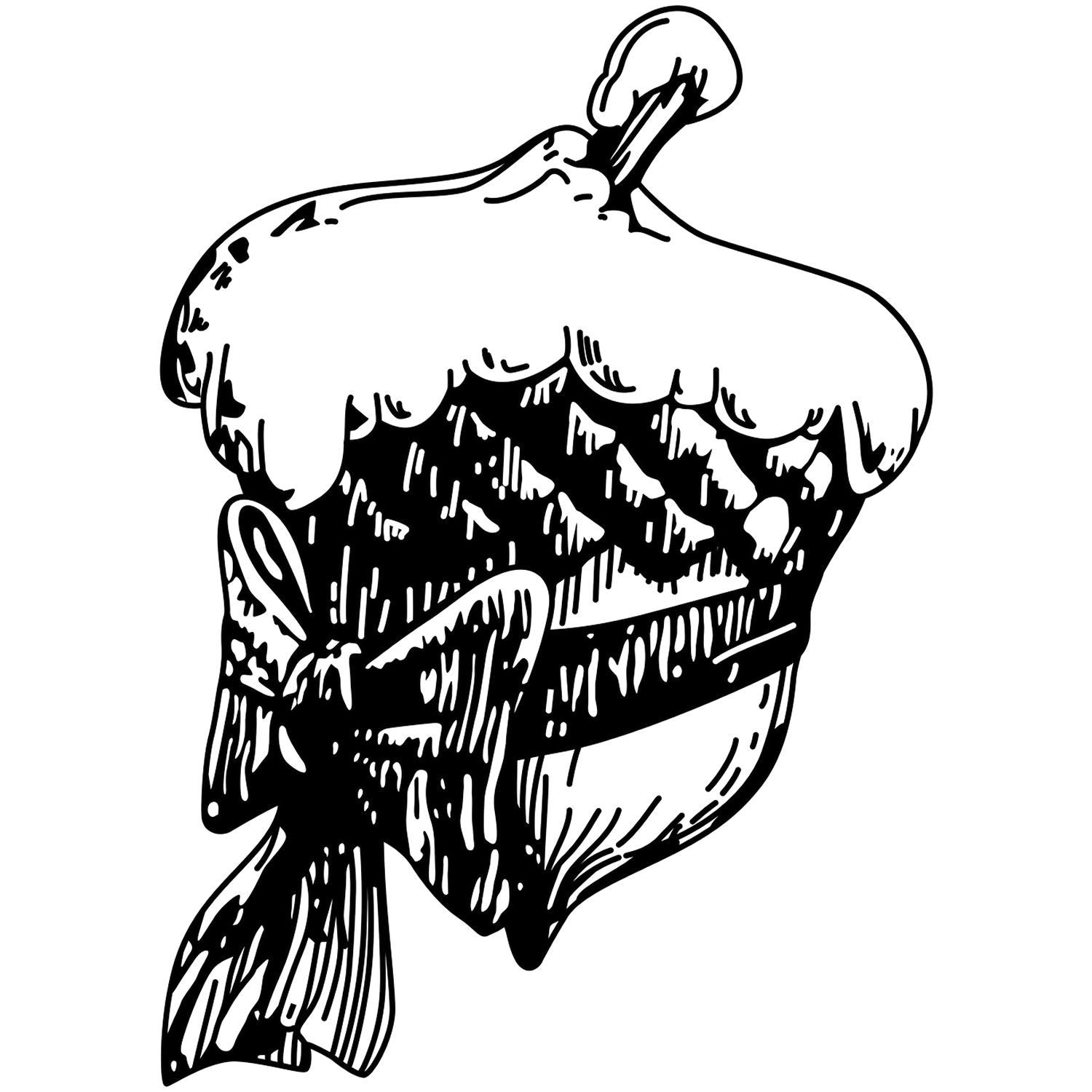 Black and white hand-drawn pumpkin illustration with detailed vintage line art.