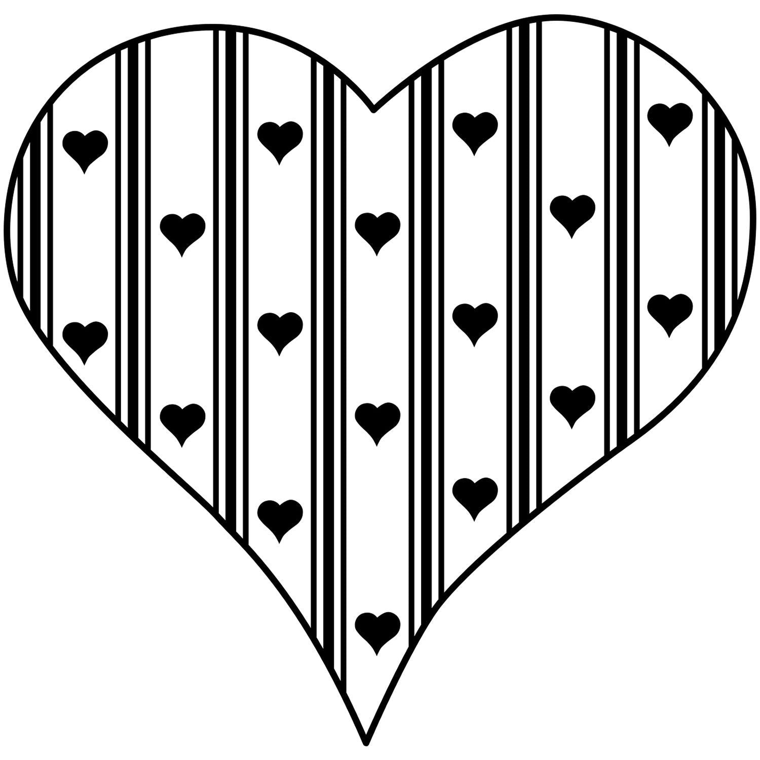 Black and white striped heart with small hearts, romantic Valentines Day clipart design.