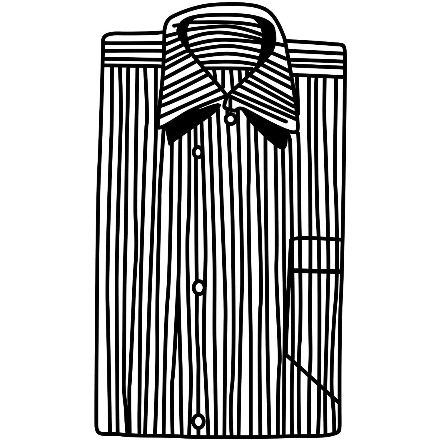 Black and white striped long-sleeve button-up shirt with collar, isolated fashion illustration.