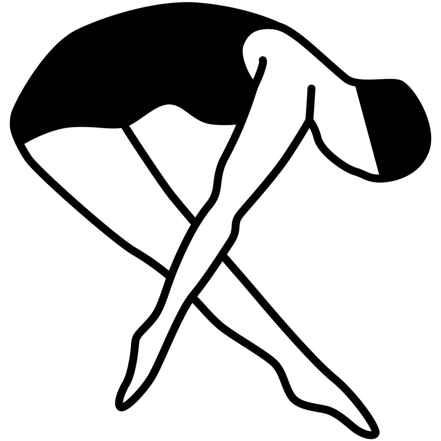 Black and white abstract illustration of a person in a bent yoga stretch pose
