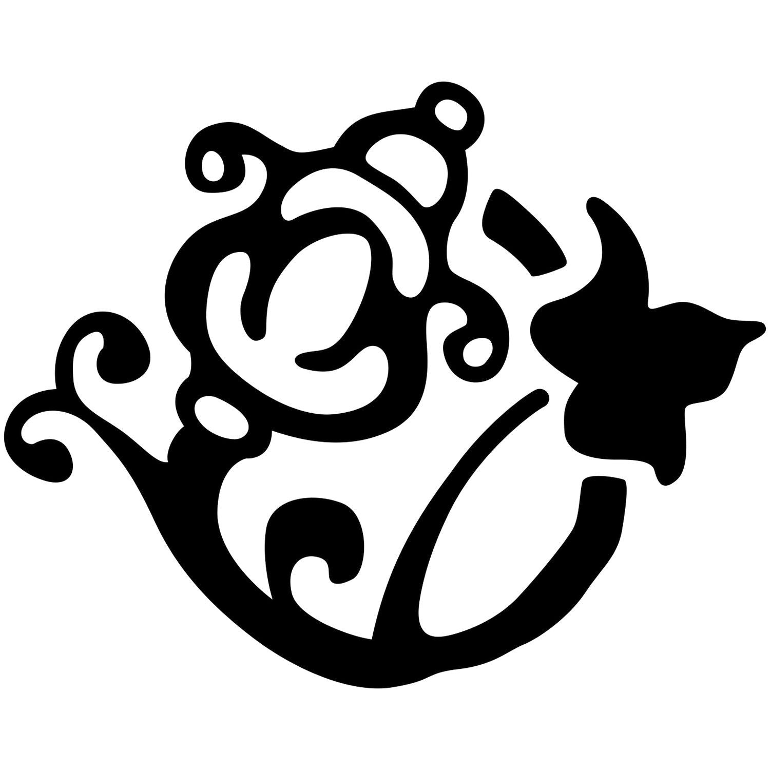 Abstract black bear logo illustration in black and white with stylized animal face and decorative swirls.