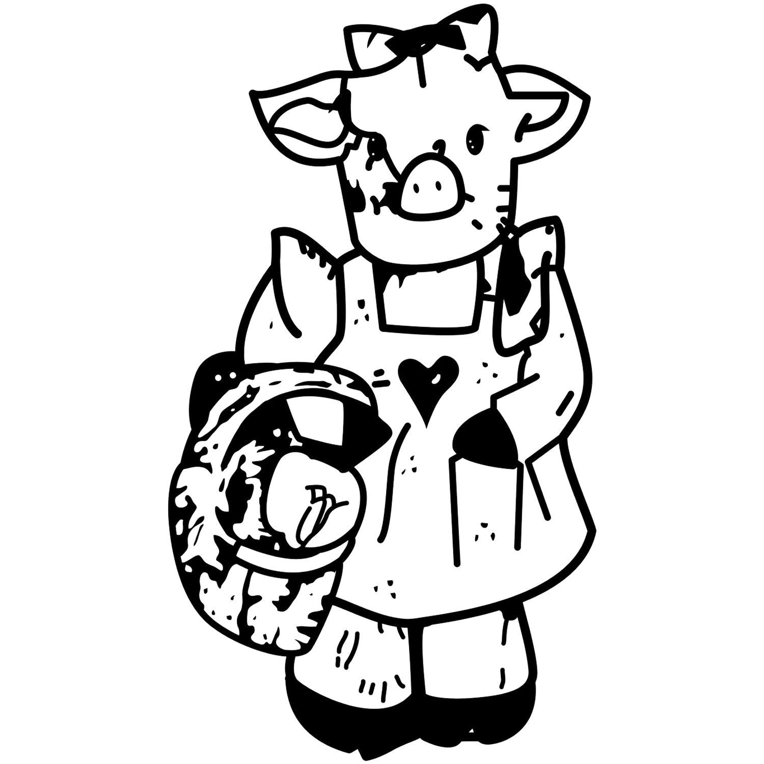 Cute black and white cow cartoon illustration with heart detail, perfect for farm animal clipart and nursery design.