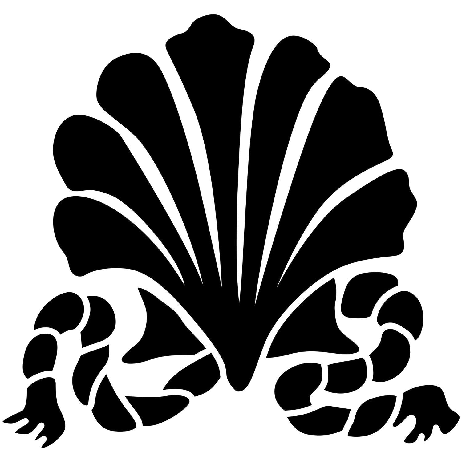 Black decorative floral silhouette with abstract petal design on a white background