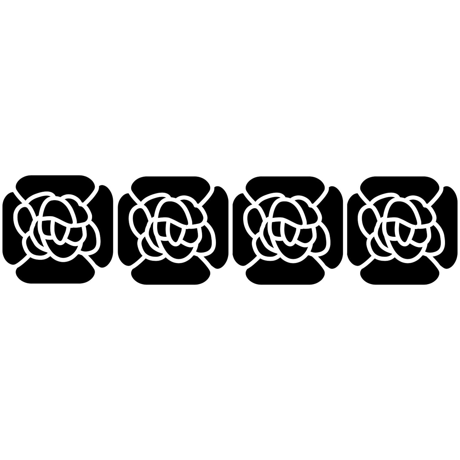 Four black abstract floral knot icons arranged in a row on a white background.