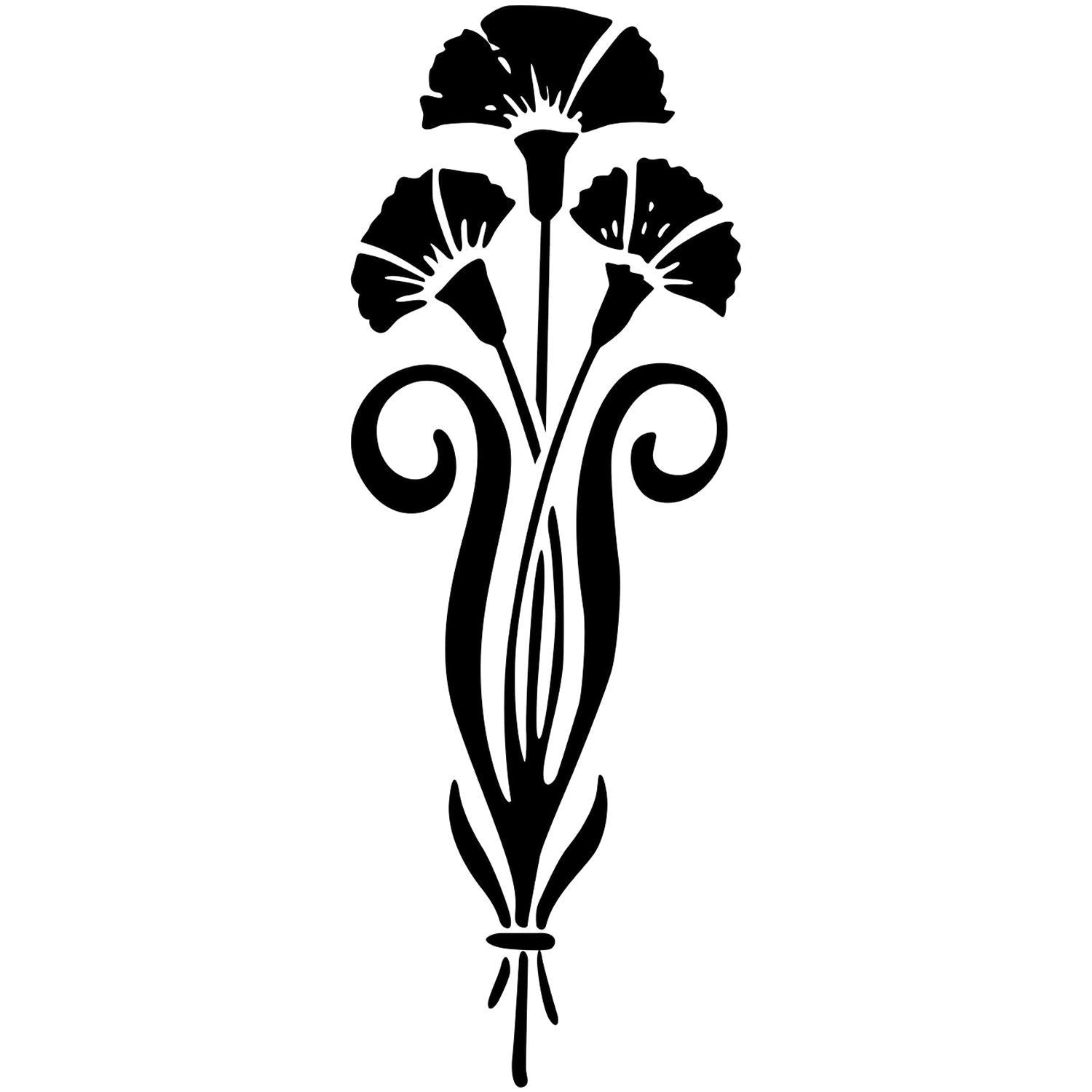 Black ornamental floral silhouette vector design on white background, elegant abstract flower illustration for decorative use